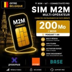 Carte SIM M2M Belgique 200 Mo multi-opérateur Proximus Orange Base pour alarme IoT sécurité