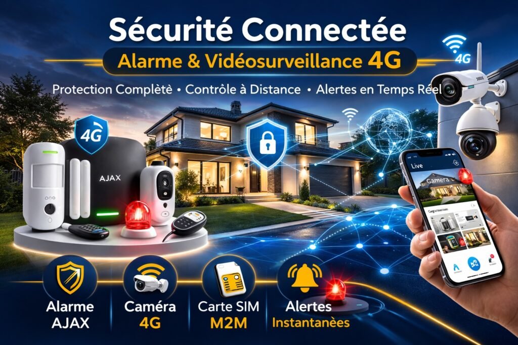 Sécurité connectée avec alarme AJAX, caméra 4G et carte SIM M2M pour vidéosurveillance et protection à distance