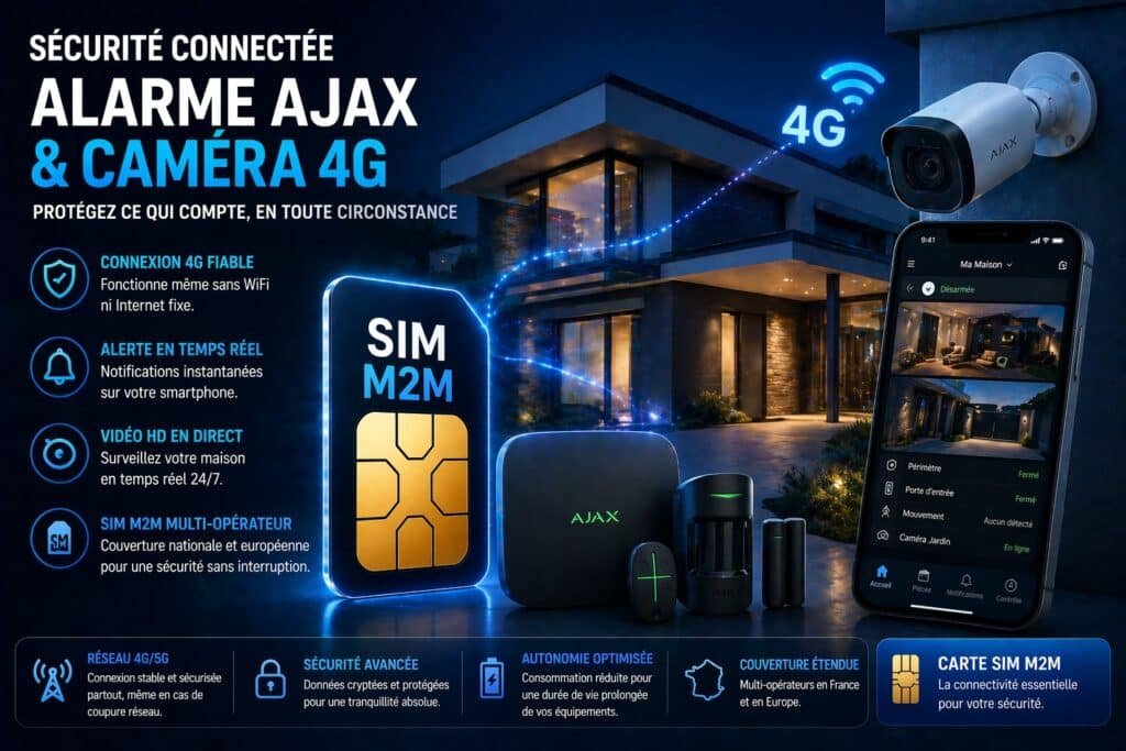 Carte SIM M2M pour système de sécurité connecté avec alarme AJAX et caméra 4G