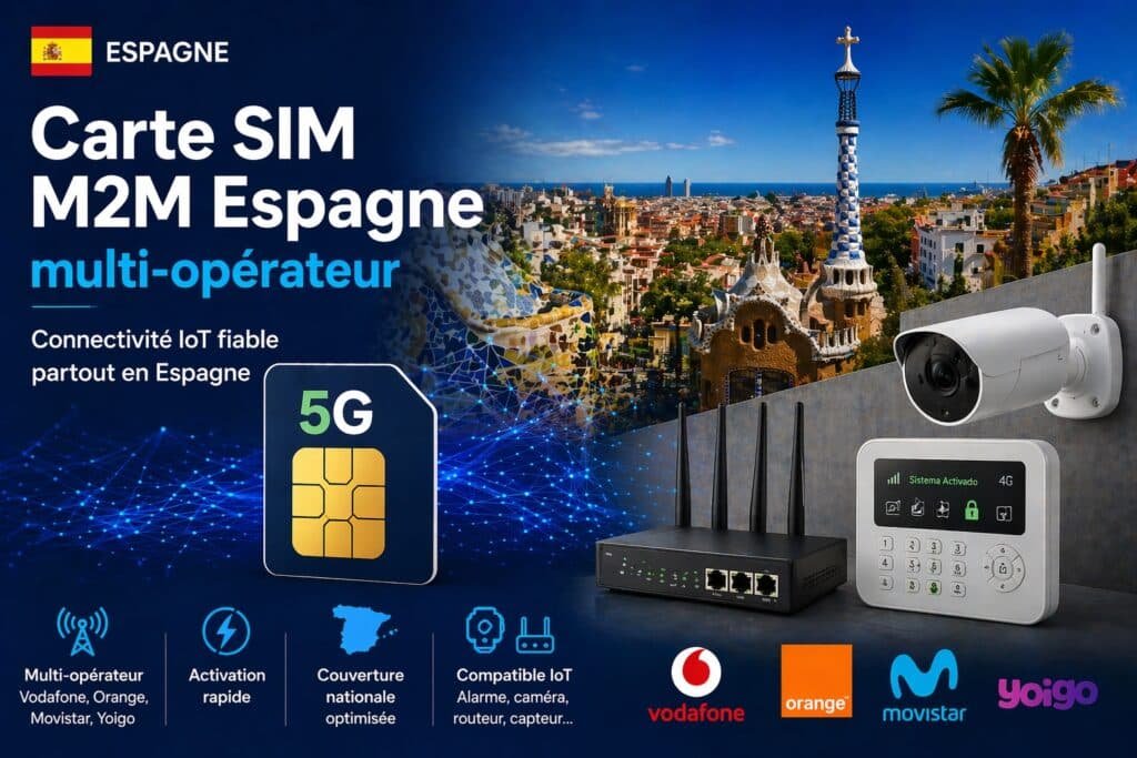 Carte SIM M2M Espagne multi-opérateur pour routeur 4G, caméra et IoT