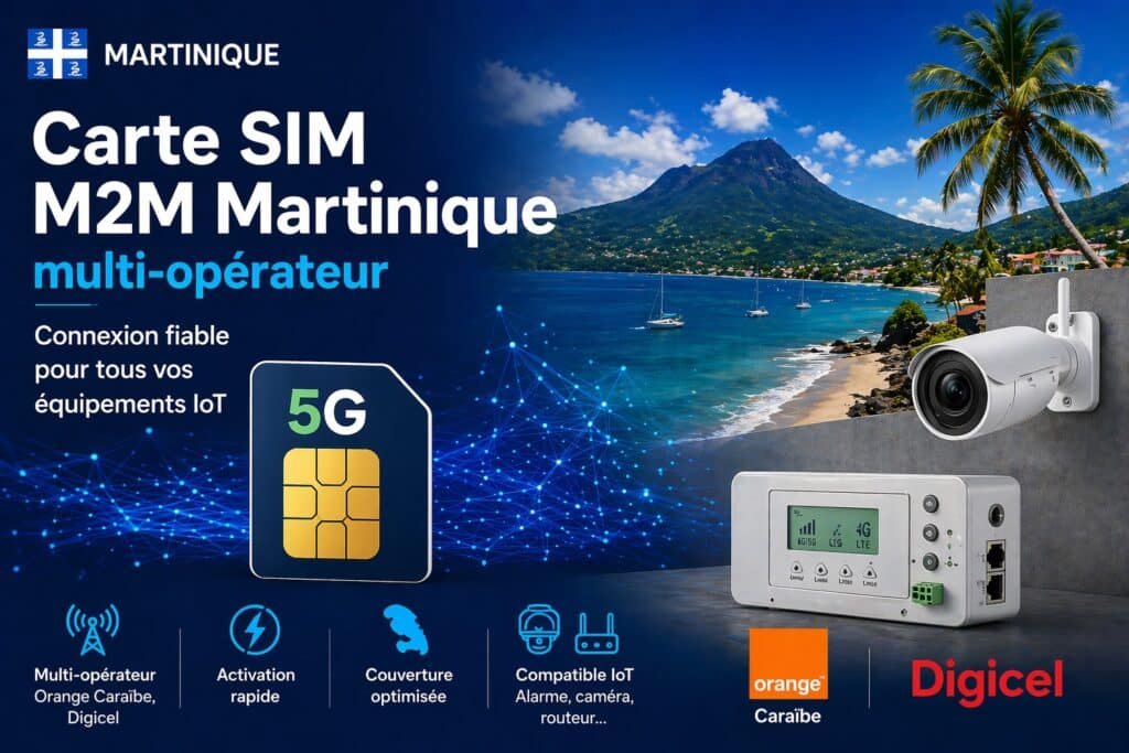 Carte SIM M2M Martinique pour équipements IoT, alarme et vidéosurveillance