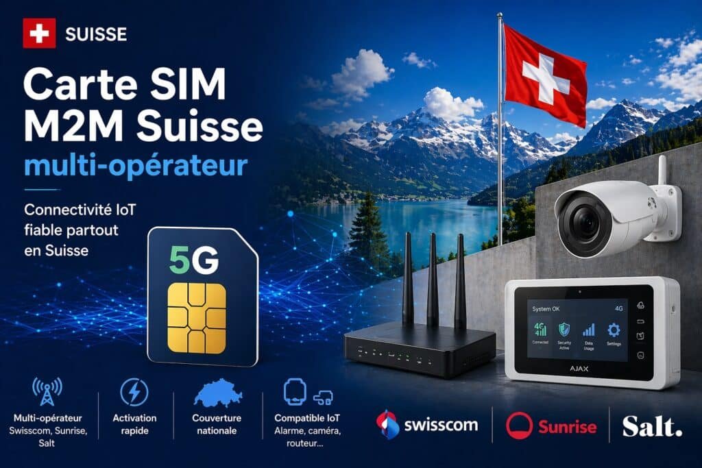 Carte SIM M2M Suisse multi-opérateur compatible alarme, caméra et routeur 4G