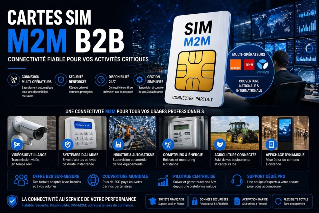 cartes sim m2m b2b iot multi operateur connexion securisee alarme industrie energie supervision distance