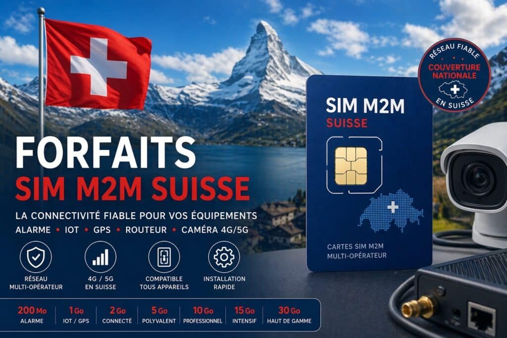 Forfaits Carte SIM M2M Suisse multi-opérateur pour alarme, IoT, GPS, caméra 4G et routeur avec couverture réseau 4G 5G fiable