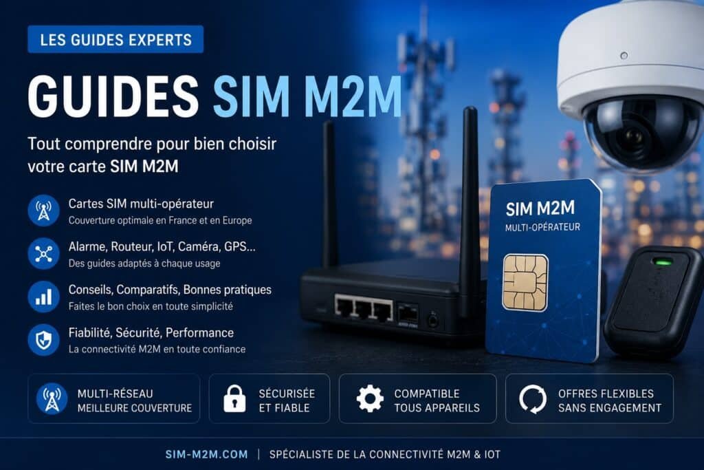 Guide SIM M2M multi-opérateur avec carte SIM M2M, routeur 4G, caméra de surveillance et équipements IoT pour alarmes AJAX, vidéosurveillance et objets connectés en France.