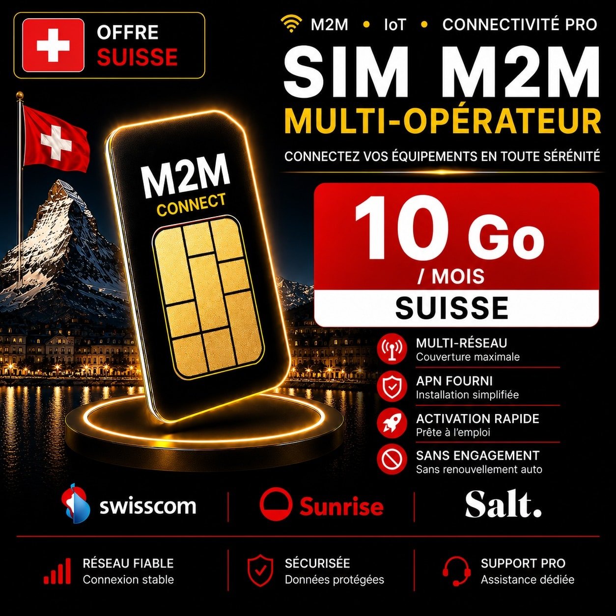 Carte SIM M2M Multi-opérateur 10 Go Suisse – Usage professionnel 4G/5G